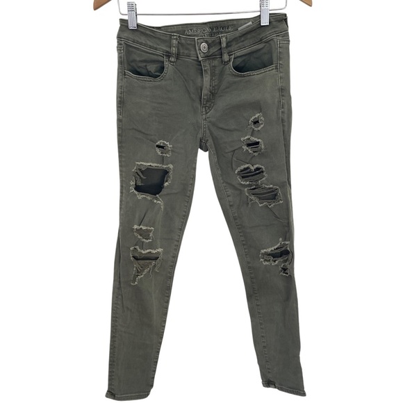 American Eagle Outfitters Denim - American Eagle Green Ripped Jeggings